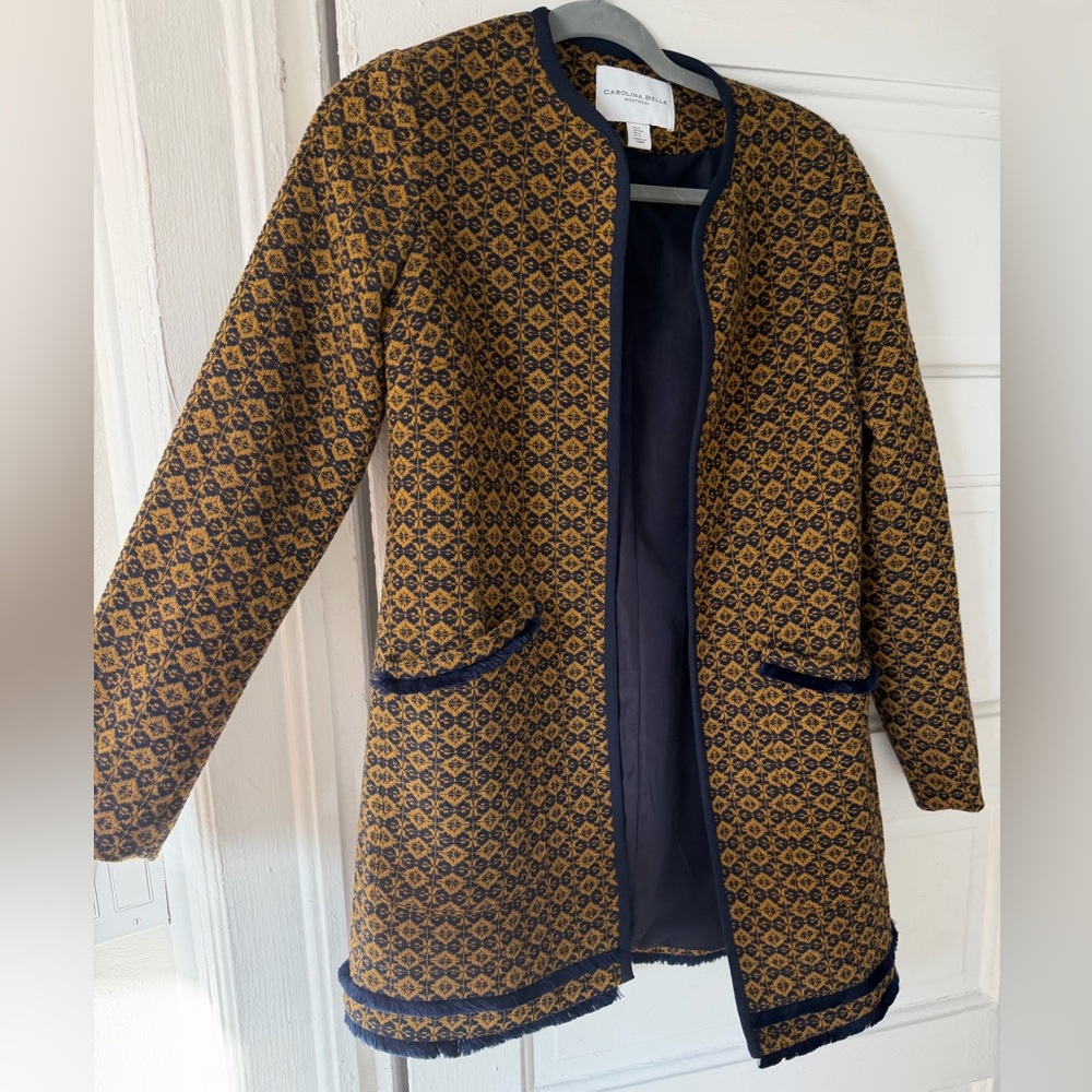 Navy and Gold Patterned Blazer Coat